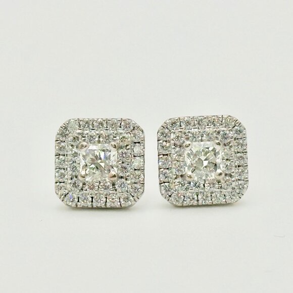 HEARTS ON FIRE Double Halo Natural Diamond Stud Earrings - Picture 1 of 7